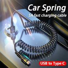66W 5A USB Type C Spring Car Fast Charging Cable - Black - View 2