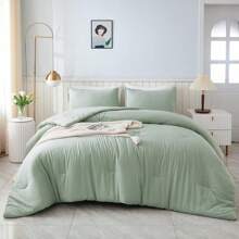 King Size Comforter Set Sage Green, 3 Pieces Lightweight Solid Bedding Comforters Sets, All Season Fluffy Down Alternative Comforter Bed Set Quilt Blanket
