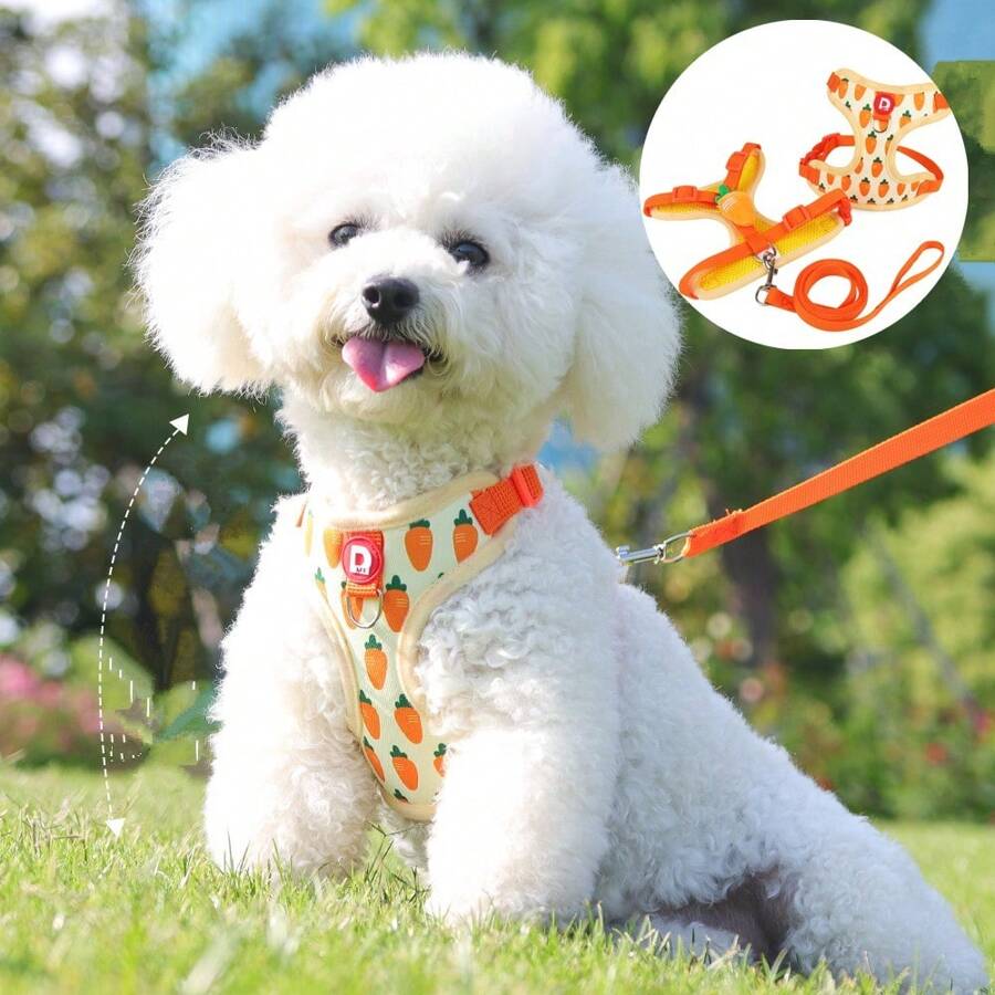 Cute Pet Harness And Leash Set For Small Dogs, Outdoor Walking Leash, Anti-Escape Cat Leash, Adjustable Cat Vest Suitable For All Seasons
