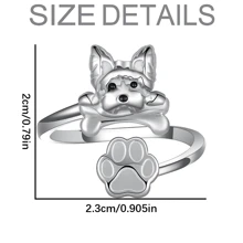 Bague ouverte réglable adorable et créative pour femmes avec patte de chien en os de Yorkshire, accessoires de bijoux d'animal de dessin animé exquis pour cadeau de mère, épouse, fille et jeune fille