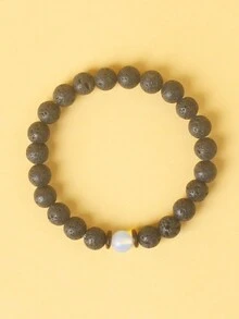 1入組男款熔岩手鍊，天然石彈性手鍊，8mm熔岩火山石珠手鍊，男士熔岩手鍊，熔岩珠手鍊，女士和男士的珠寶禮物，新手鍊，天然熔岩石搭配獨特的天然石頭製造出獨特的能量手鍊，木質飾品，吸引勇氣和活力的時尚男士珠寶，適合日常佩戴，為朋友帶來珍貴的珠寶禮物 - 黑色 - 查看 47