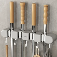 1pc ABS Mop Organizer Holder, Strong Sticky Multifunctional Mop And Broom Storage Hooks - Wall Mounted Punch-Free Adhesive Holder With Easy Installation, Household Cleaning Tool Rack Organizer, Bathroom Kitchen Garden Toilet Multifunctional Tool Storage Clip, Cleaning Accessories, Household Gadgets,Bag,Organizer,Storage,Kitchen