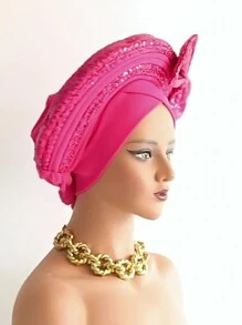 Sequins Turban Cap For Women Ready To Wear African Auto Gele Headtie Nigeria Wedding Geles Female Head Wrap Hijab Headpiece Head Accessories - Multicolor - View 9