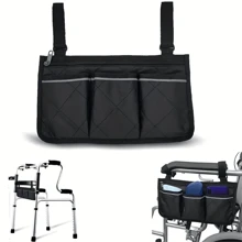Bolsa lateral para braço de cadeira de rodas, Bolsa de armazenamento de bolso multifuncional com faixa refletiva para cadeira de rodas