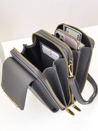 MINGYOU תיק צד לנשים מעור PU, אופנתי וצעיר, רב-רוכסן, ארנק טלפון רב תכליתי בעל קיבולת גדולה