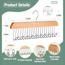HMSEC 2 Pack Bra Hanger, Space Saving Belt Hanger For Closet With 20 Metal Hooks, Tank Top Hanger Tie Rack For Men Closet Organizers And Storage Hanging For Sport Bra, Belt, Tie, Scarf, Lingerie Dress Shorts Jeans Storage - Wood Color - View 2