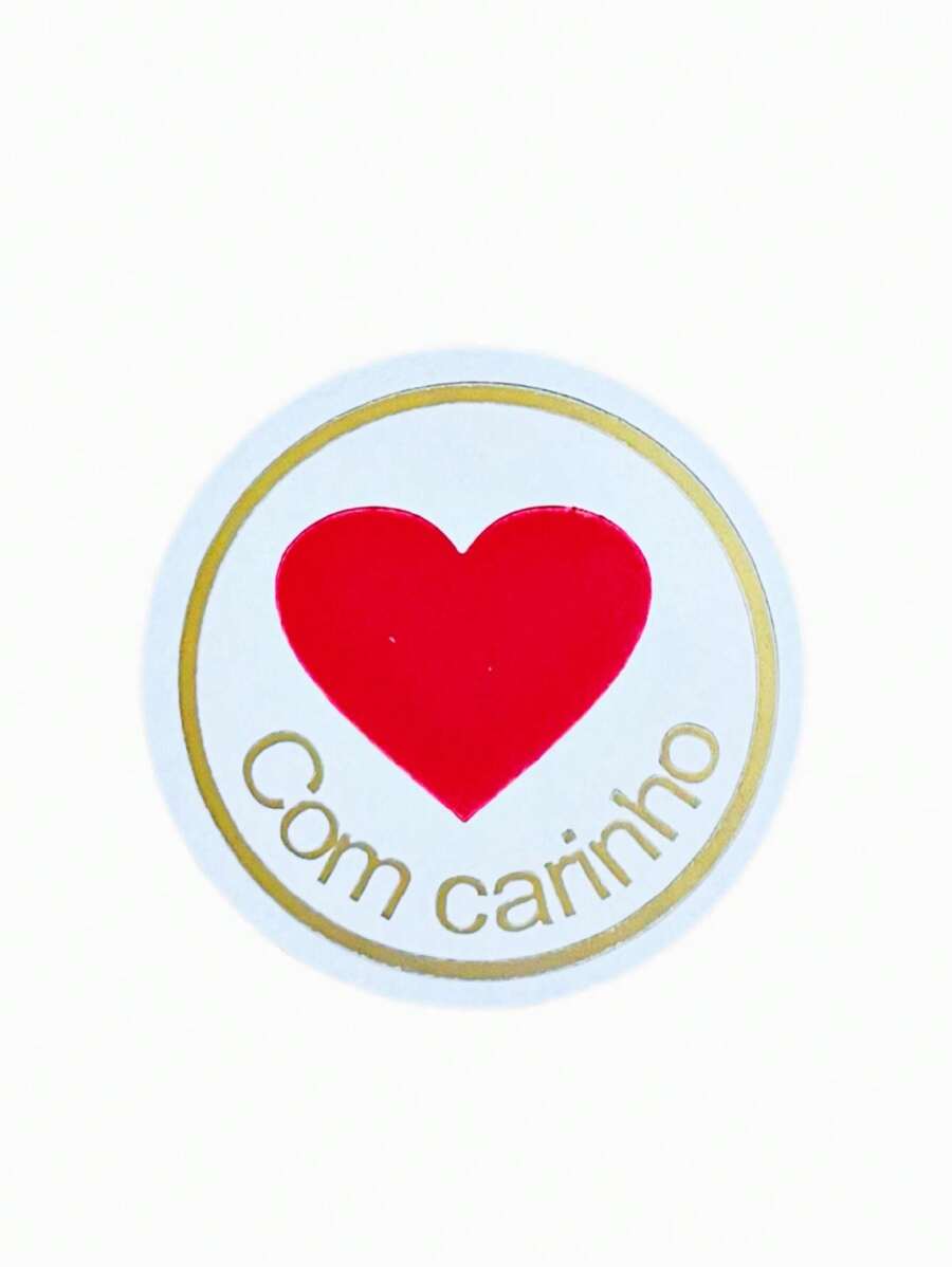 ETIQUETAS ADESIVAS "COM CARINHO" COM 100 UNIDADES - Vermelho e Dourado - Visão 1