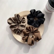 3pcs/Set Ladies' Dark Tone Solid Wide Hair Scrunchies, Fashionable And Elegant Hair Ties Suitable For Daily Wear Casual Scrunchy Hair Ties Ponytail Head Accessories - Multicolor - View 3