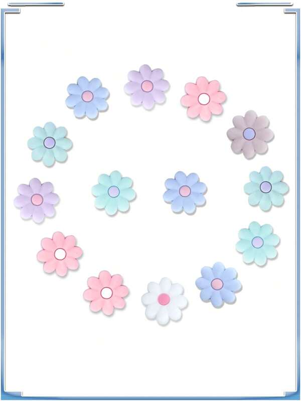 7/14Pcs Beautiful Flowers Series DIY Charms For Shoe Key Chain Sandals Beach Bags, PVC Shoe Charms For Clogs Premium Quality Popular Decorations Accessories Great Gifts For Christmas, Birthday, Party