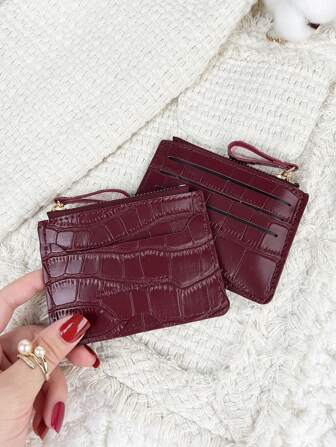 SOUTHLAND&KANGAROO 字母压纹拉链小钱包 零钱包 小钱包 双折超薄钱包 轻薄 多层 便携式 身份证 钱卡 时髦 时尚 周年纪念 生日礼物 礼物 女孩 女士 女式包 学校用品 宿舍及返校 卡夹 钱包 名片夹 信用卡夹 女士 女士迷你钱包 卡片钱包