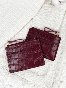 SOUTHLAND&KANGAROO Letter Embossed Zipper Small Wallet Coin Pocket Small Purse Bifold Slim Wallet Thin Lightweight Multi Layer Portable ID Card Money Card Malist Fashion Modern For Anniversary For Birthday Gift For Gift For Girls For Lady For Female Bag School Supplies For School Dorm Room & Back To School Card Holder Wallet Business Card Holder Credit Card Holder Women For Women Mini Wallet Card Wallet - Burgundy - View 3