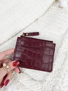 SOUTHLAND&KANGAROO Letter Embossed Zipper Small Wallet Coin Pocket Small Purse Bifold Slim Wallet Thin Lightweight Multi Layer Portable ID Card Money Card Malist Fashion Modern For Anniversary For Birthday Gift For Gift For Girls For Lady For Female Bag School Supplies For School Dorm Room & Back To School Card Holder Wallet Business Card Holder Credit Card Holder Women For Women Mini Wallet Card Wallet - Burgundy - View 2