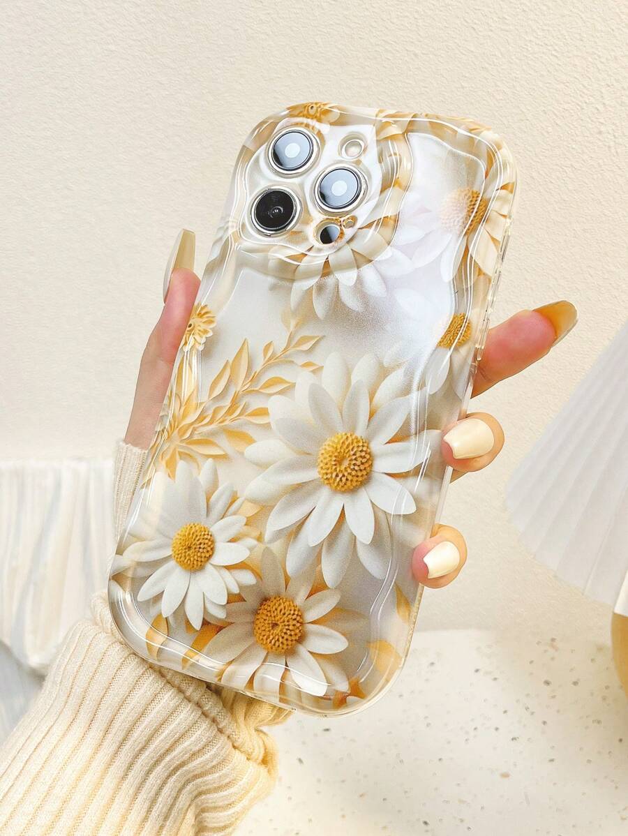 Summer 1pc Fashionable Daisy Flower Glossy Print Thick & High-Drop Resistant Phone Protective Case, Compatible With IPhone11 12 13 14 11Promax 12Promax 13Promax 14Promax XR 15 15PRO 15PROMAX, Series GalaxyA05/A15/A25/A35/A53/A54/A55/S23/S24/S25 Waterproof Shockproof Anti-Fall Scratch Resistant