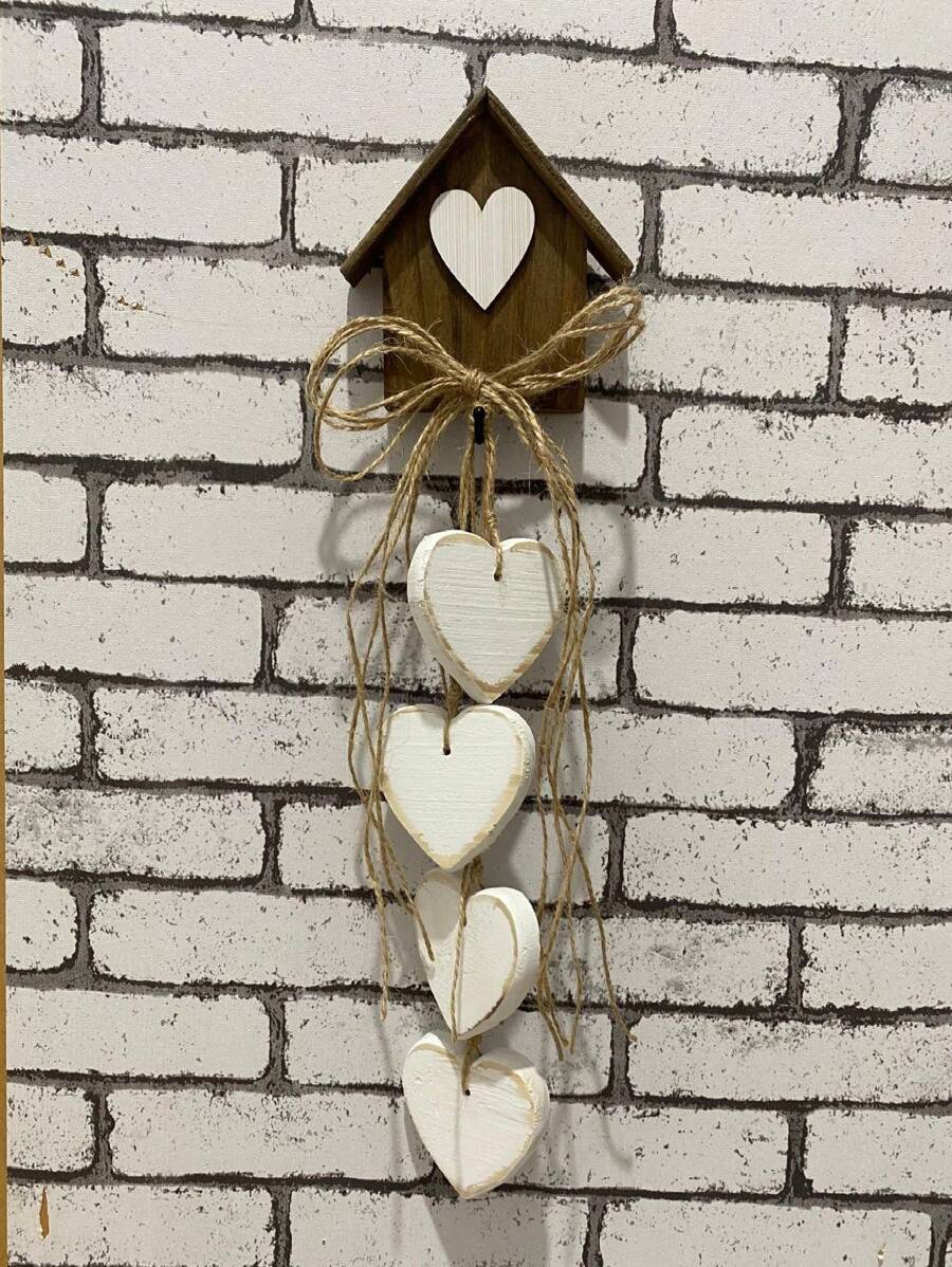 Penca de Coração Branca com Casinha Decoração de Porta Decoração de Casa - Branco - Visão 1