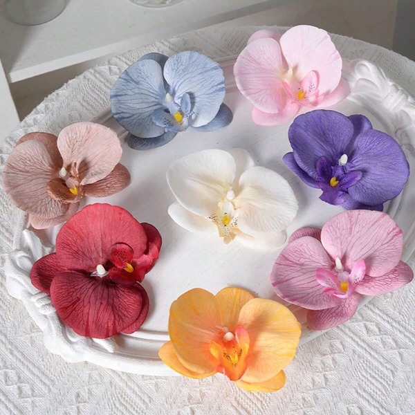 Set de 8 pinzas para el cabello con pétalos de orquídea para mujer, adecuadas para uso diario, vacaciones en la playa, sesiones de fotos, estilo vacacional, elegantes y de alta calidad, adecuadas para uso diario, pasadores de pelo con diseño de flor