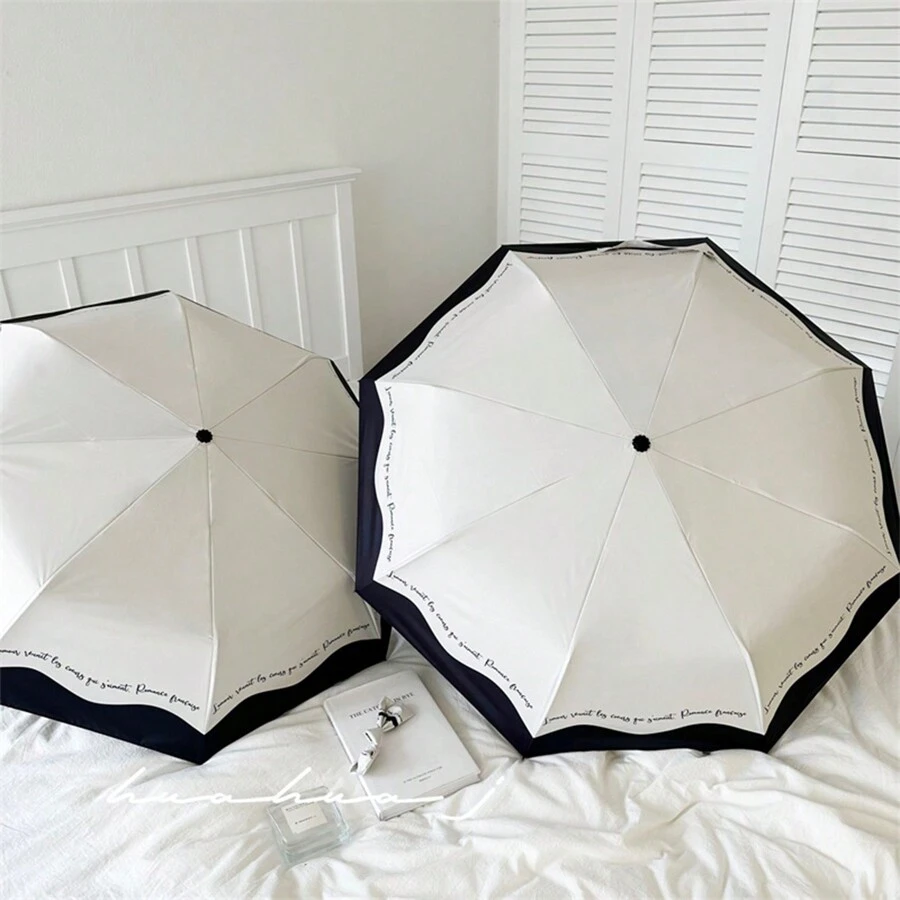 1pc Automatic Black & White Edge Sunshade & UV Protection Umbrella, For Women, Can Be Used In Both Sunny And Rainy Days When Travelling Boy Valentine Heart Valentine,Spring Summer Picks,Brides Maid Gifts,Room,Bedroom Decor,Beach,Travel,For Men,For Women,Vacation,Cute Stuff,Mother's Day Gift,Bedroom Decor,Garden,Kitchen Decor,Summer,Beach,Travel Essentials,Room Decor,Squishy,Graduation - Black and White - View 1