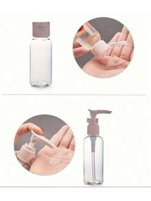 可裝填乳液的便攜式乳液瓶旅行套裝，防漏的旅行瓶組，裝滿浴室用品，旅行尺寸的配件和洗髮水護髮素瓶，配有便攜式包，旅行必備的儲物用品，化妝用泵的旅行配件，宿舍必備 - 彩色 - 查看 4