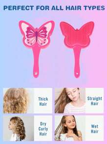 1入兒童蝴蝶形氣墊梳，適用於捲髮、直髮、長髮或短髮