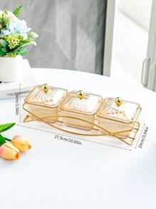 1 Stück Mehrzweck Snack-Servier-Set - Plastik Quadratischer Trockenobst & Nuss Teller mit Eisenständer für Zuhause, Wohnzimmer und Couchtisch, Weihnachtsgeschenk