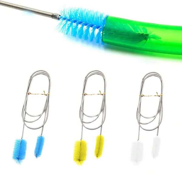 1 pieza Cepillo de limpieza de acuario para manguera de agua, tubo de aire con diseño de tubo doblado flexible de acero inoxidable y cepillo de doble cabezal, limpiador de tanque de peces
