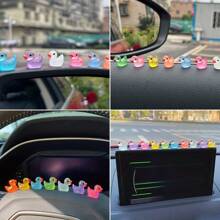 10个迷你多色（颜色随机）夜光小鸭创意汽车内饰装饰，汽车后视镜配件，适用于仪表盘、中控台、后视镜、倒车镜，汽车配件，附带粘性贴纸，女士汽车配件 - 彩色 - 查看 3