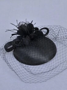 女士小帽，英式復古淑女粉色婚禮禮服頭飾，網紗頭飾配件，賽馬聚會雞尾酒晚裝時尚結婚禮帶，優雅的伴娘新娘照相和活動蝴蝶結頭飾 - A - 查看 9