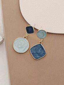 1對時尚不對稱幾何耳環，適合女性在任何場合佩戴 - 藍色 - 查看 5