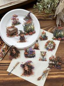 30張不同大小的森林和森林女孩主題寵物貼紙，適用於日記和日誌DIY裝飾