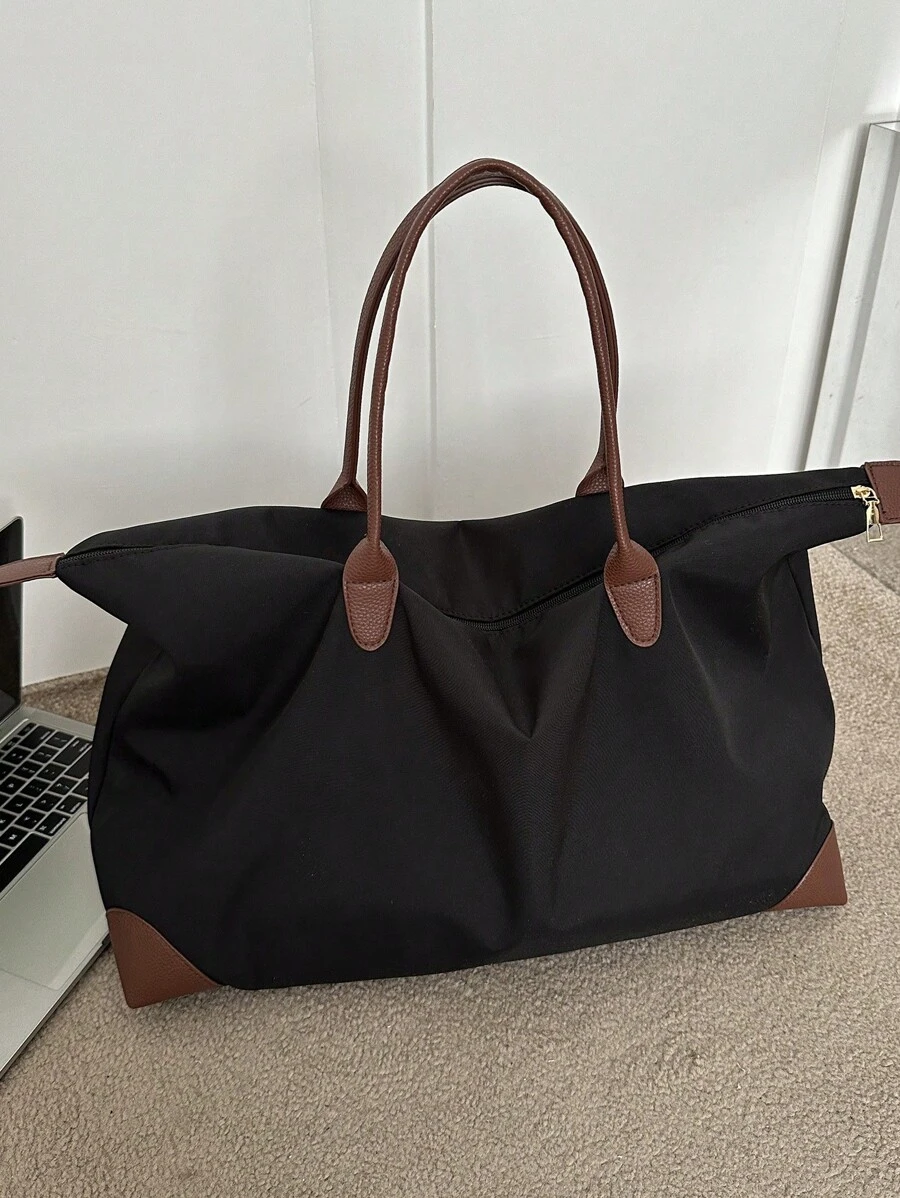 Bolso de mano grande de capacidad minimalista, bolso de mano de unicolor de nailon, bolso de hombro y de mano simple para mujer, bolso de mano con cremallera de moda