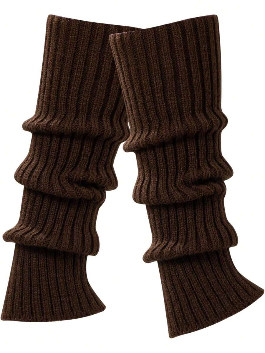 女士腿暖器，可愛針織腿暖襪，適用於舞蹈 - 棕色 - 查看 1