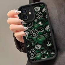 1 Peça Capa de Celular com Padrão de Olho Verde Abstrato - Preto - Visão 2