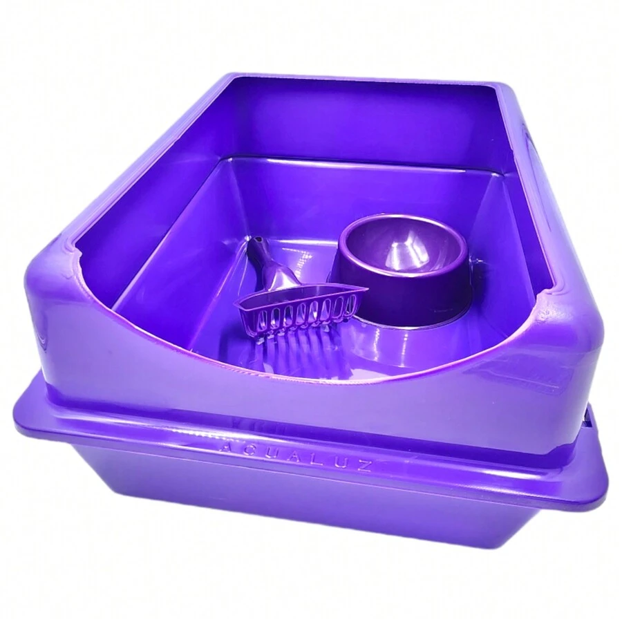 Arenero Grande Para Gato Con Extensión + Palita Y Tazón - Morado - Ver 1