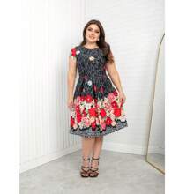 VESTIDO FLORAL MODA FEMININA IGREJA CONGRESSO FESTIVIDADE CACO PRETO