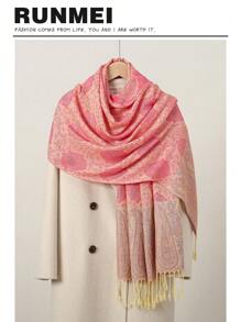 2024新款奢华亮丽羊绒触感围巾 女士提花头巾 新款头巾 羊绒披肩 旅行斗篷 保暖毯 冬季披肩 女士披肩 - 西瓜粉 - 查看 1