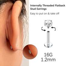 ADYJELY 2件装透明锆石鼻环耳环，G23钛金属材质，低致敏性，16G内螺纹，美杜莎唇环，耳骨耳环，耳垂耳环，耳骨耳环，2mm/3mm/4mm/5mm经典鼻部穿刺饰品，男女通用 - 2pcs/Set - 查看 4