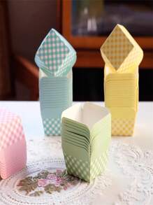 50/100pcs Square Baking Cup, High Temperature Resistant Muffin Cup  Cupcake, Pink Lattice Baking Cups, Disposable Desserts Box For Wedding, Birthday, Party Decoration, Kitchen Tools, Baker's Tools