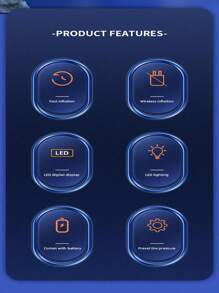 Bomba de aire portátil inteligente para inflar neumáticos de coche, compresor de presión de neumáticos de automóvil con pantalla digital, recargable por USB con luz LED para bicicleta, pelota, coche - Negro - Ver 3