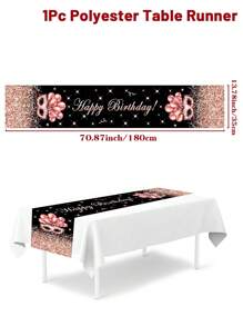 1 件 35*180 厘米黑金色、玫瑰金色生日涤纶桌旗，生日派对房间餐桌装饰桌布，圣诞节 - 彩色 - 查看 8