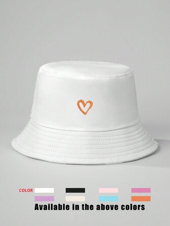 1顶情人节情侣刺绣爱心渔夫帽，可调节户外防晒休闲帽，适合春季、秋季、旅行、海滩、度假，Y2K风格