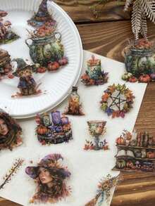 30張不同大小的森林和森林女孩主題寵物貼紙，適用於日記和日誌DIY裝飾