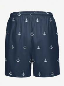 Open Phase 男士海洋元素 3D 数码印花休闲、沙滩、日常度假短裤，带抽绳，单层无衬里，夏威夷风 - 藍色 - 查看 5