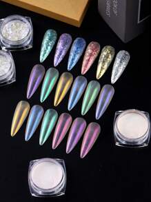 18入組指甲極光粉末蛋白石顏料，搓揉式指甲藝術閃粉，銀鏡指甲美甲全息飾品 - 彩色 - 查看 6