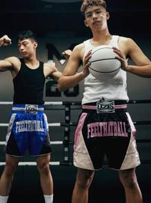 UZISER 男友款男士印花图案拳击运动短裤 男友款男士格斗训练网眼专业散打裤 - 粉色 - 查看 7