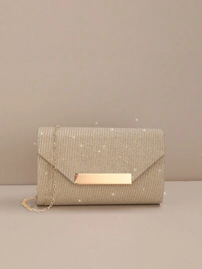 1 件金色金属方形手拿包，采用信封设计，必备婚礼物品，与毕业礼服、舞会礼服完美搭配