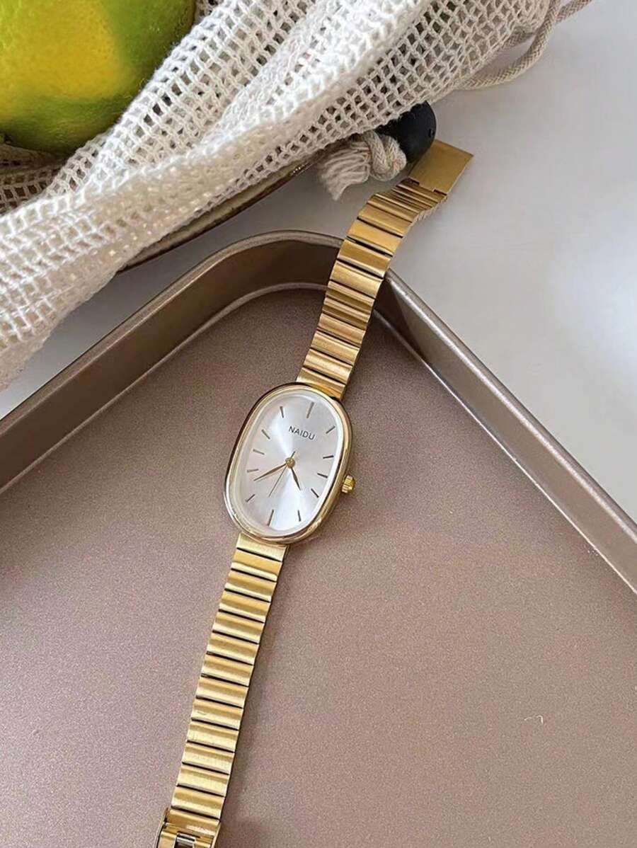 1 件简约竹节链表带方形表盘石英腕表，适合作为生日、万圣节礼物 - 金色 - 查看 1