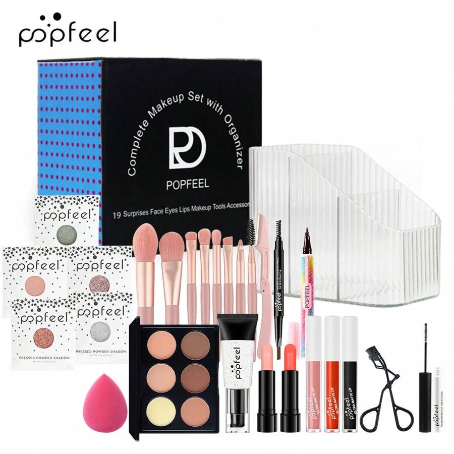 POPFEEL Kit de maquillaje para principiantes con set de cosméticos y caja de almacenamiento, para principiantes en maquillaje - transparente - Ver 1