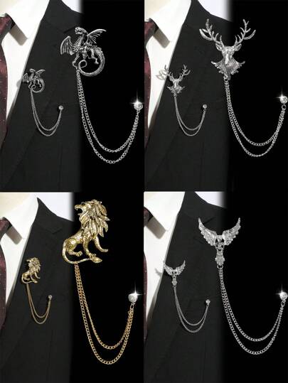 1 件时尚金/银水钻流苏胸针，带有鹰、龙、狮、梅花、鹿形动物图案，适合派对、约会、西装、日常穿着和礼物，用于衣服包饰背包，适合学校 Kpop 教师用品包饰可爱办公室配饰衬衫夹克珠宝圣诞节万圣节秋冬配饰，适合青少年、青年、男士、休闲、户外、运动、度假、毕业礼物、生日、日常穿着衣服别针有趣的教师礼物万圣节配饰教师节