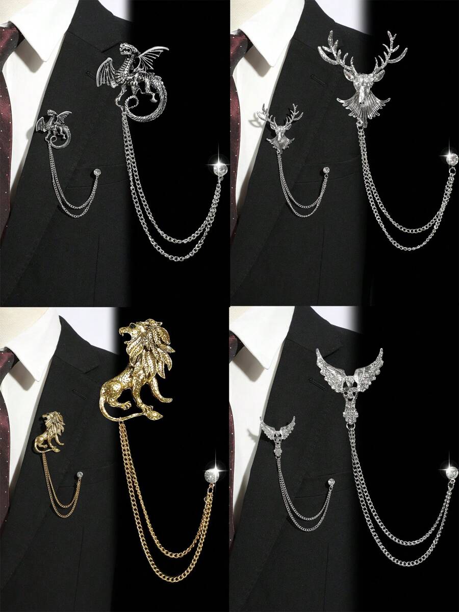 1 件时尚金/银水钻流苏胸针，带有鹰、龙、狮、梅花、鹿形动物图案，适合派对、约会、西装、日常穿着和礼物，用于衣服包饰背包，适合学校 Kpop 教师用品包饰可爱办公室配饰衬衫夹克珠宝圣诞节万圣节秋冬配饰，适合青少年、青年、男士、休闲、户外、运动、度假、毕业礼物、生日、日常穿着衣服别针有趣的教师礼物万圣节配饰教师节