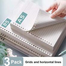 3 Gói, Giấy rời A4/B5/A5, Giấy lót có dòng kẻ, Sổ tay ngang, Giấy trắng, Giấy lưới, Giấy dày 30 lỗ màu trắng có thể tháo rời, Thích hợp để viết và sử dụng văn phòng, Cho trường đại học, gia đình và trường học, trường học Chuyện, Ngày Đầu Tiên Đến Trường - nhiều màu - Xem 1