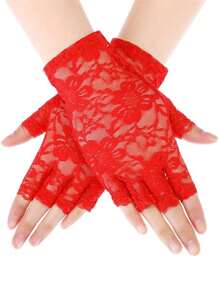 Forever & Moment 80s Retro Fingerless Lace Floral Gloves For Women - Vintage Lace Hand Accessories For 80s Theme Parties, Costume Balls & Vintage Fashion Prom - Multicolor - View 9